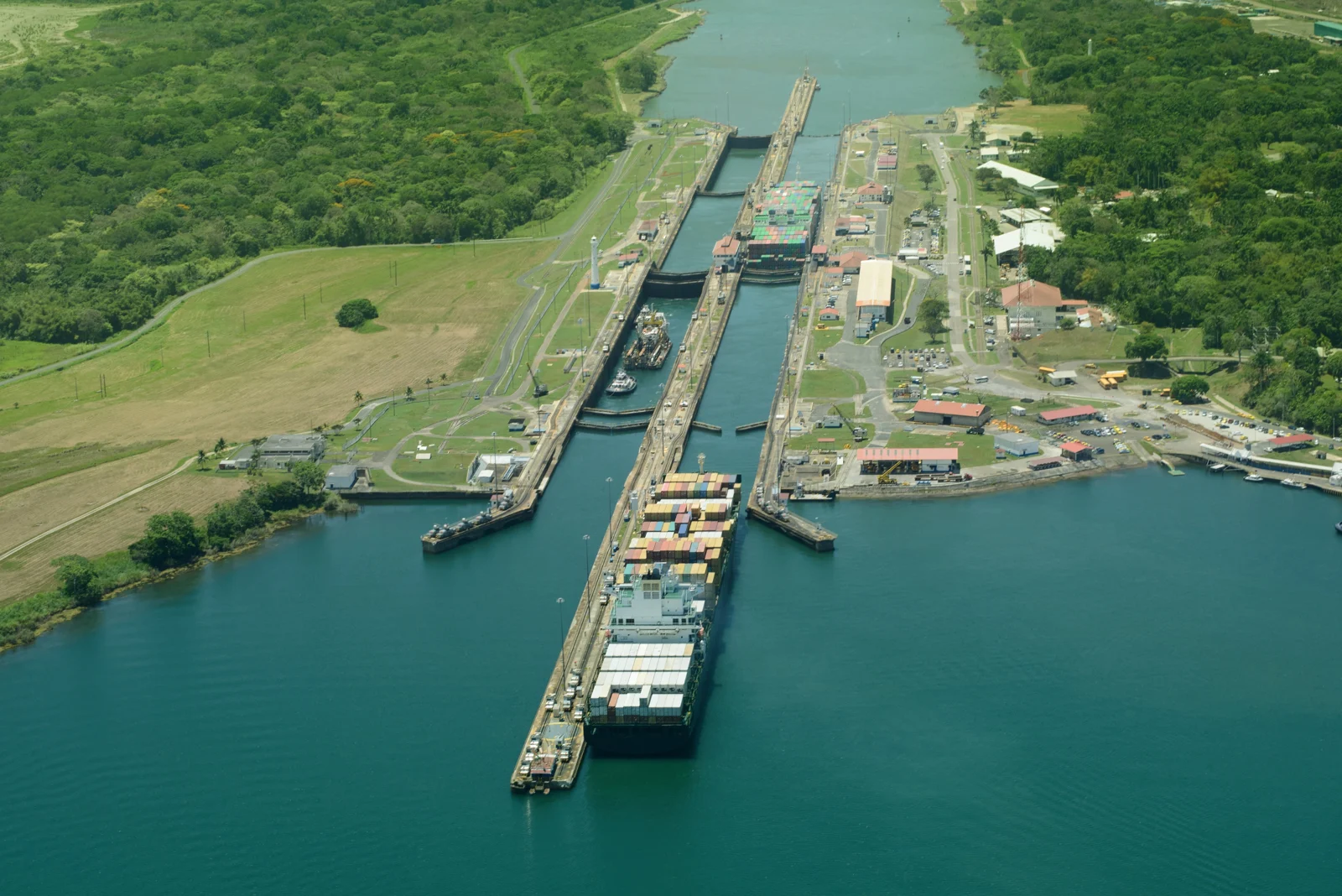 Aerial view of the Panama Canal locks